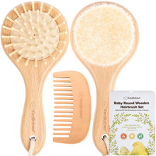 Load image into Gallery viewer, KeaBabies Baby Round Hair Brush and Comb Set